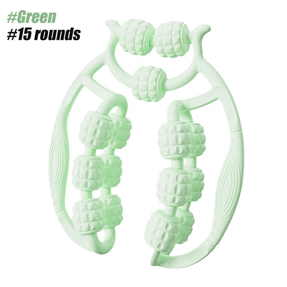 Muscle Roller Trigger Point Massage Roller Stick for Legs, Arms, Tennis Elbow, 15 Wheel Cellulite Roller for Deep Tissue Relieve