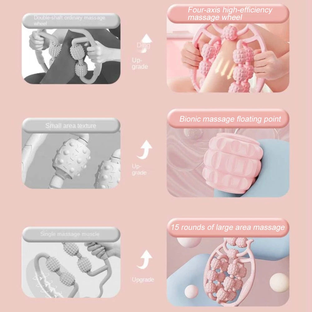 Muscle Roller Trigger Point Massage Roller Stick for Legs, Arms, Tennis Elbow, 15 Wheel Cellulite Roller for Deep Tissue Relieve