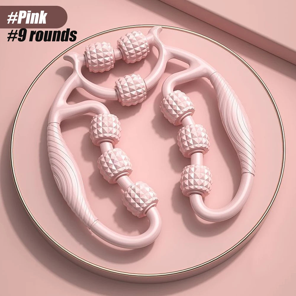 Muscle Roller Trigger Point Massage Roller Stick for Legs, Arms, Tennis Elbow, 15 Wheel Cellulite Roller for Deep Tissue Relieve