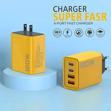 将图片加载到图库查看器，120W USB C Charger 4-Port PD QC3.0 Fast Wall Type C Adapter EU US UK Plug Mobile USB Type C Charger Quick Charger3.0 Travel USB